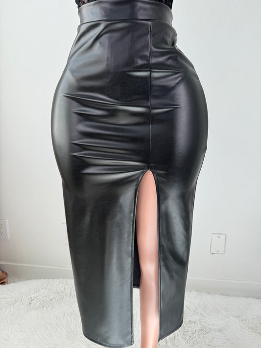 Serving Faux Leather Midi Skirt