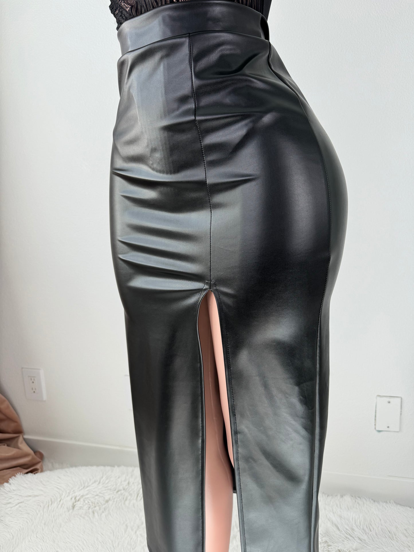 Serving Faux Leather Midi Skirt